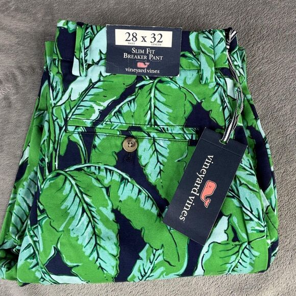 Vineyard Vines Pants Mens 28x32 Nautical Navy Slim Fit Breaker Banana Leaf Print - Picture 2 of 15